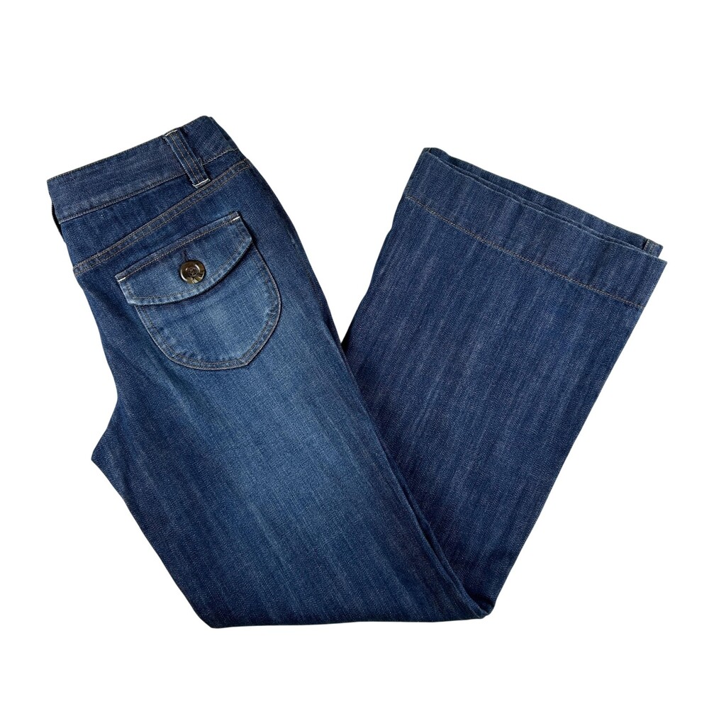 INC International Concepts Jeans Womens 8 Medium Blue Bootcut Sailor Button Wide